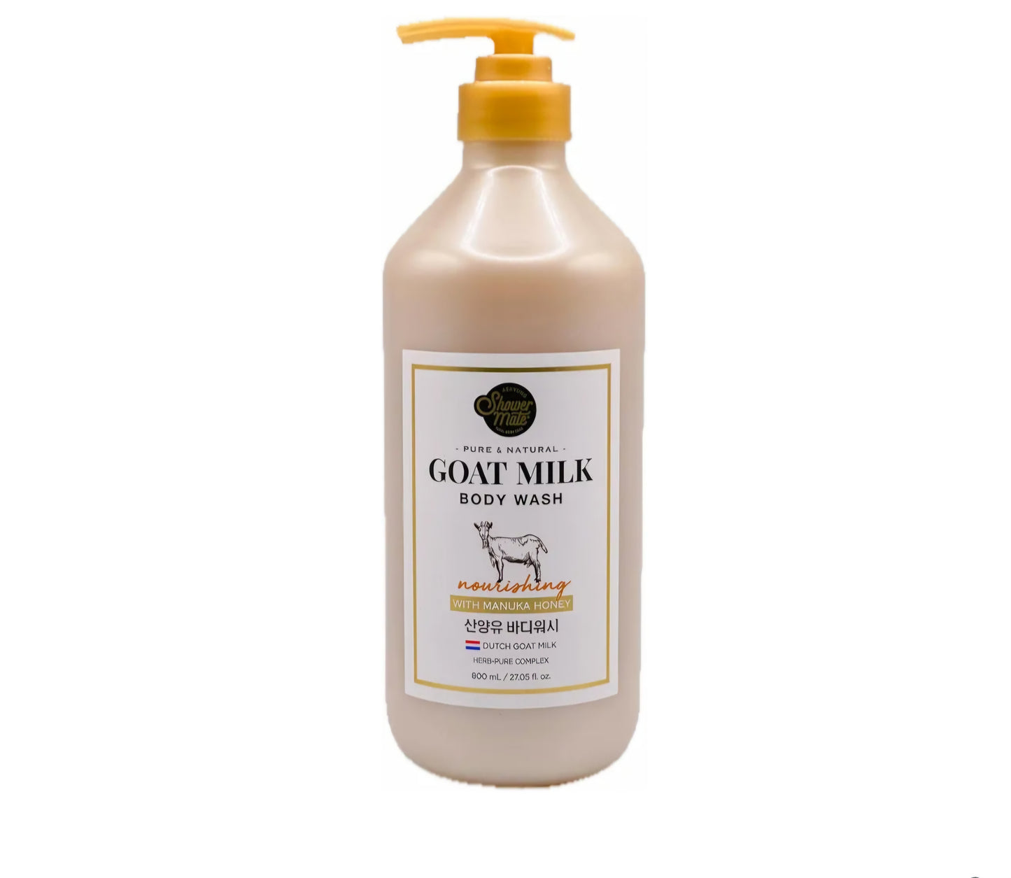 Shower Mate Goat Milk Body Wash Nourishing, 800 mL / 27.05 fl. oz. (Manuka honey)