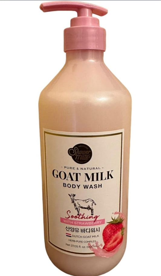 Goat Milk Body Wash with strawberry For Smooth Skin, Moisturizing PH Balancing Body Cleanser with Herb Pure Complex, 27 Fl Oz